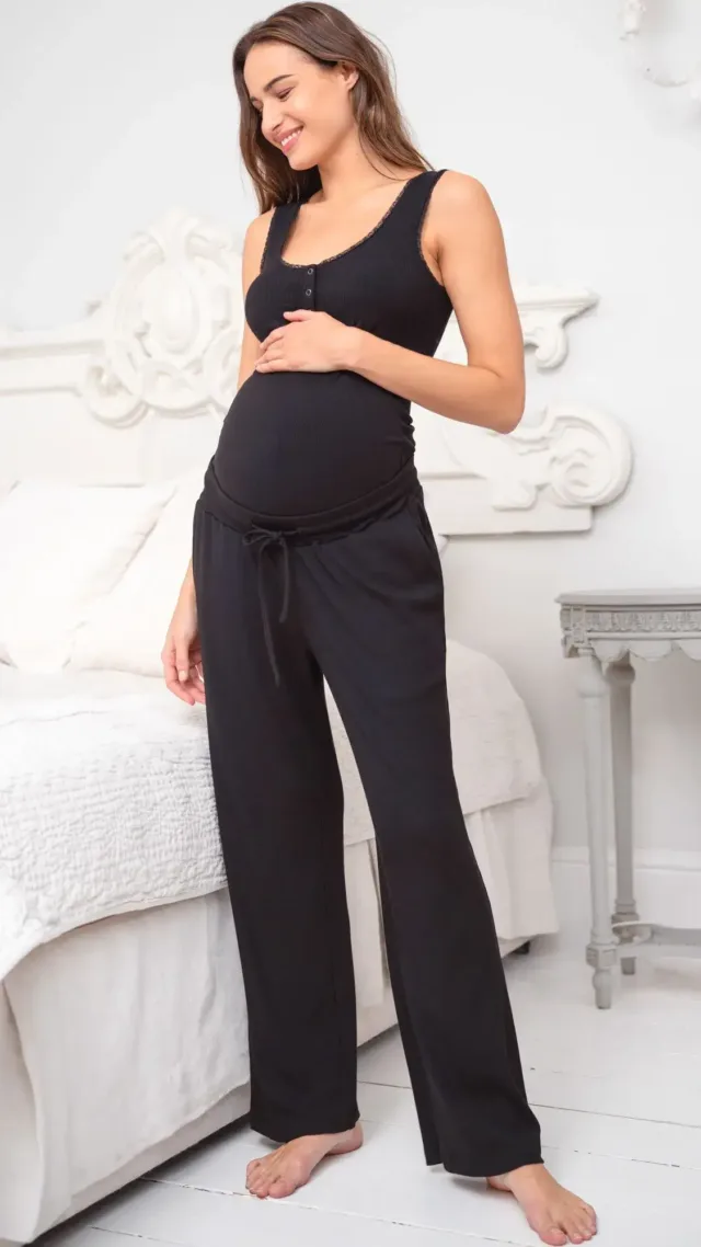 Jersey Maternity & Nursing Pyjamas Black