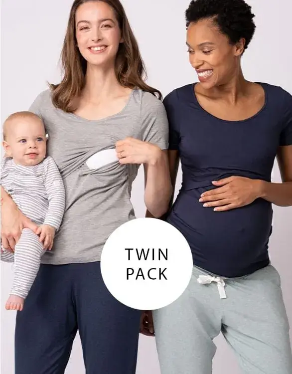 Maternity & Nursing T-Shirts – Navy & Grey Twin Pack Navy, Grey