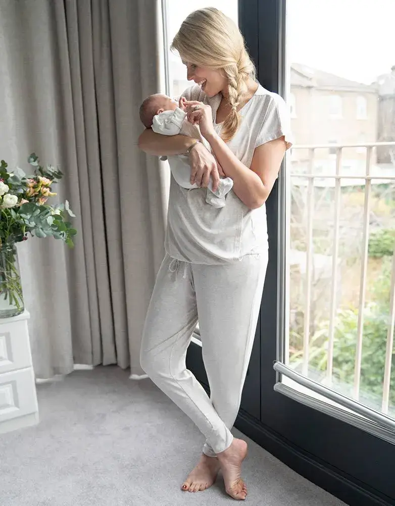 Ultra-Soft Maternity & Nursing Loungewear Set Gray