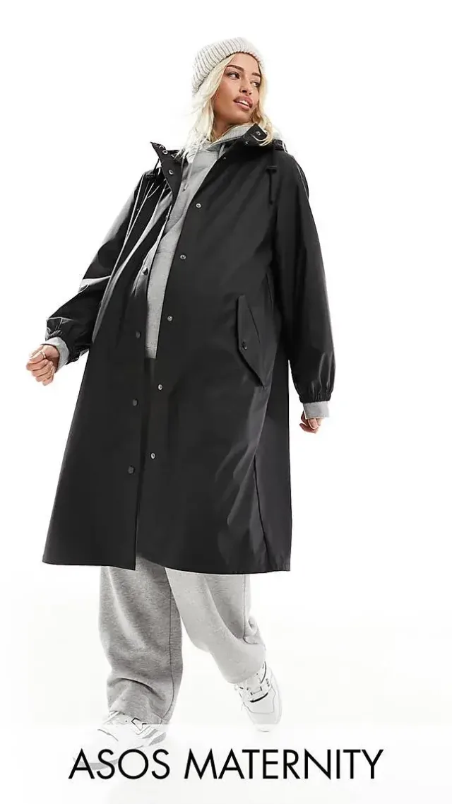 Asos Design Maternity Rubberized Rain Coat In Black