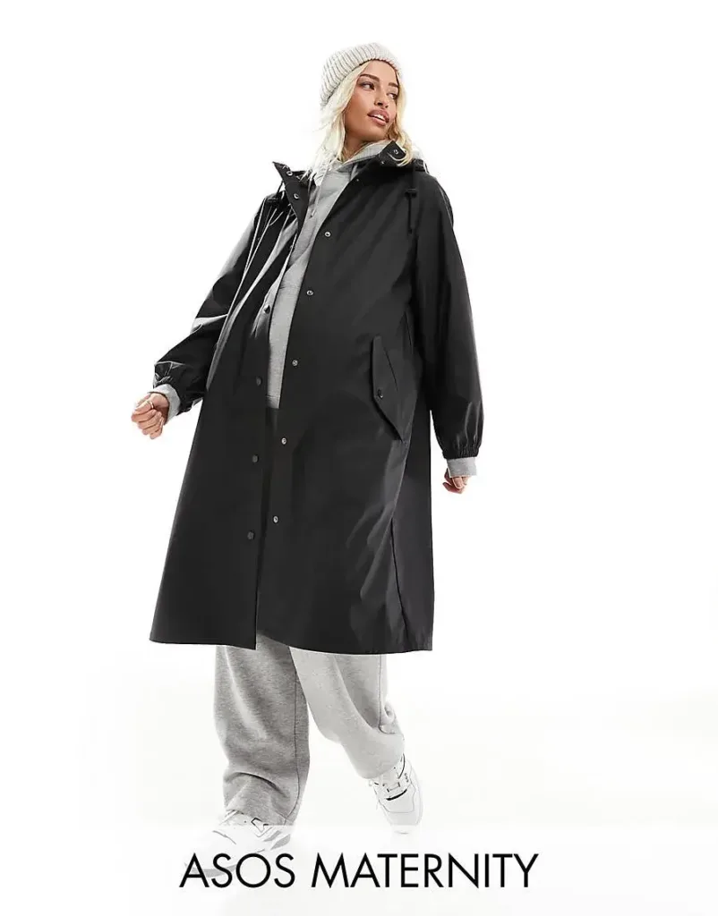 Asos Design Maternity Rubberized Rain Coat In Black