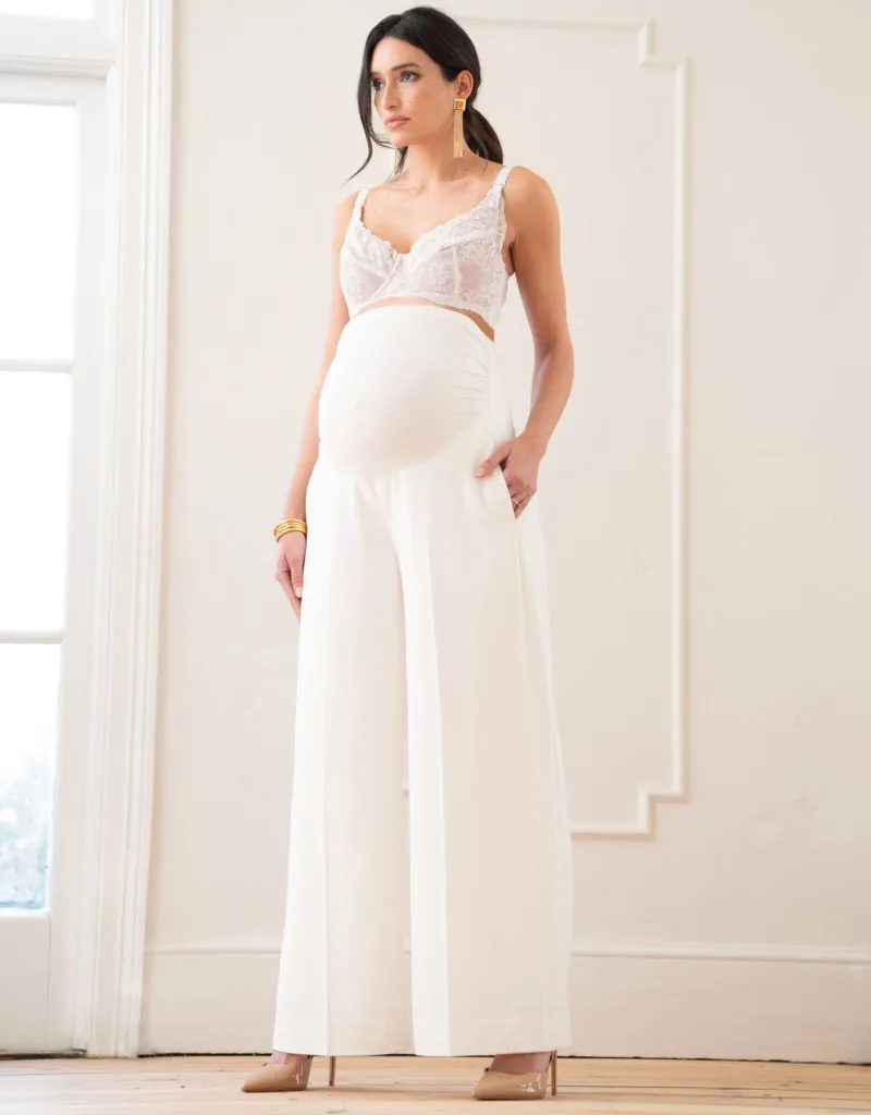 Wide Leg Over Bump Trousers White