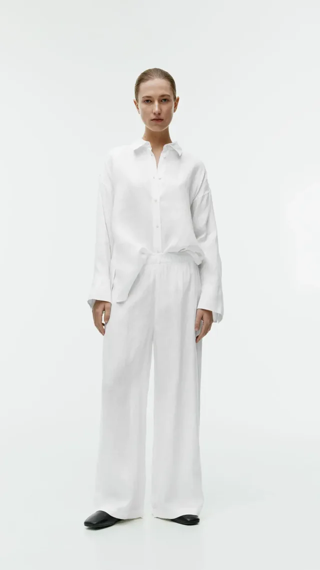 Wide Linen Trousers White
