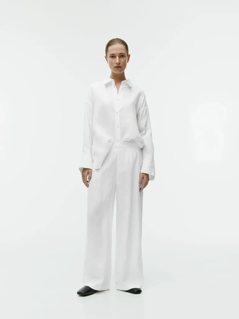 Wide Linen Trousers White