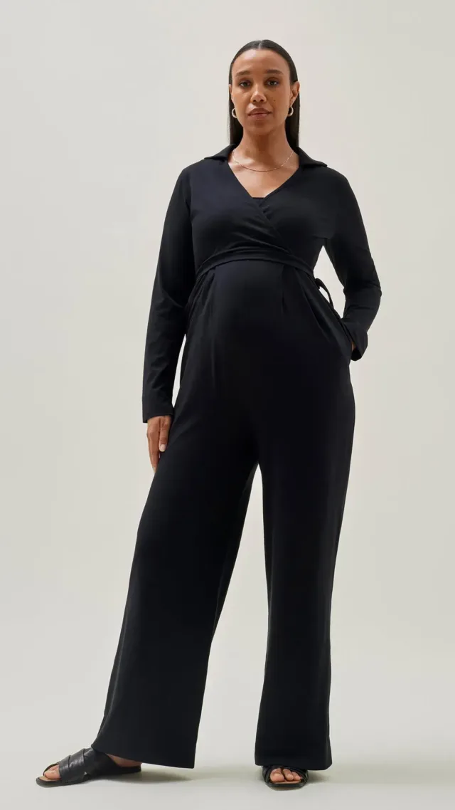 Maternity Jumpsuit With Collar - Black