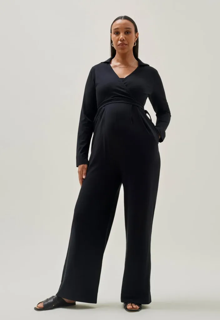 Maternity Jumpsuit With Collar - Black