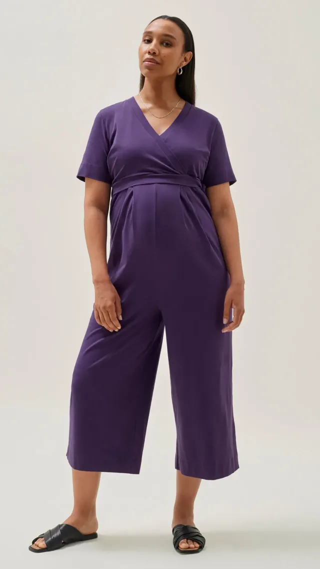 Maternity Jumpsuit With Nursing Access - Purple