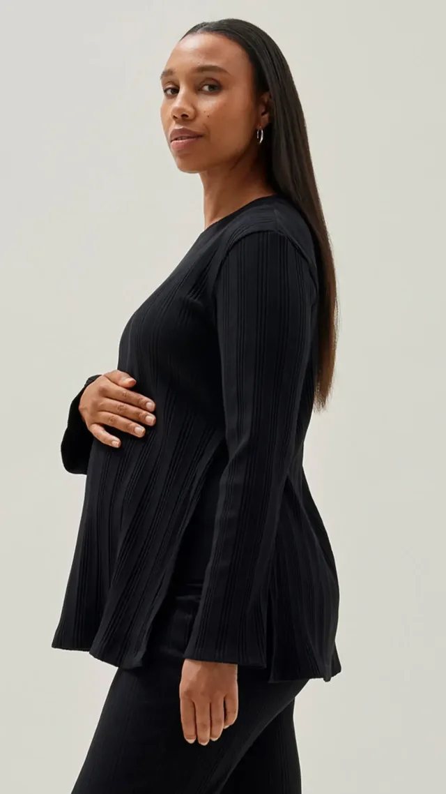 Ribbed Maternity Top - Black