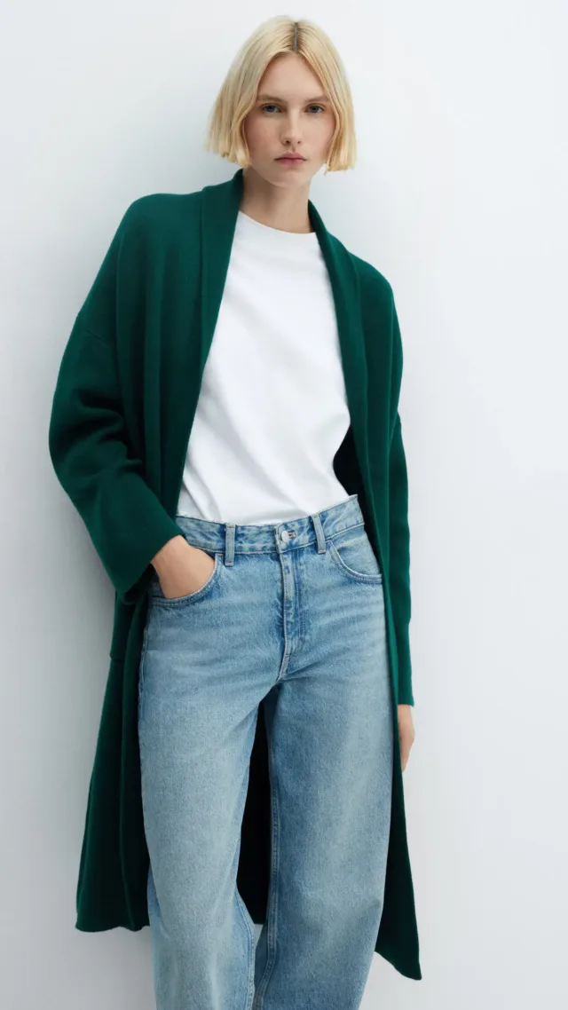 Oversized Knitted Coat With Pockets Green
