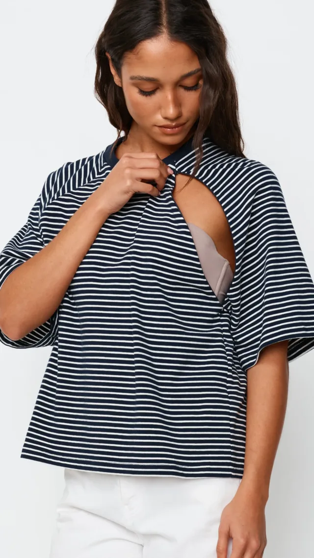 Classique Stripe Box-Cut Tee - Navy / White