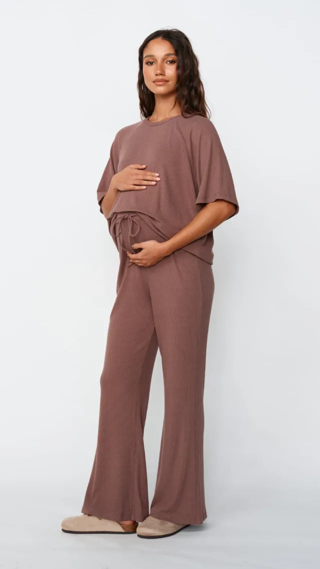 Faith Ribbed Flare Pant - Mocha