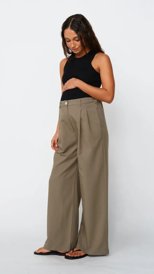 Zadie Adjustable Wide Leg Trouser - Khaki