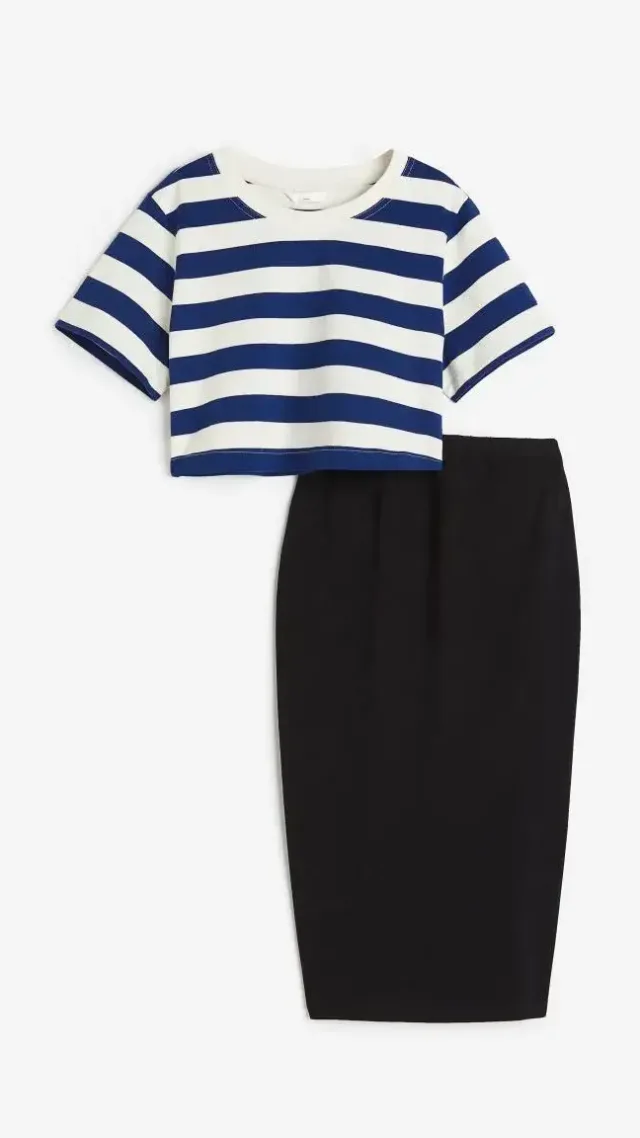 Mama 2-Piece Tee & Skirt Set Dark Blue/Stripe