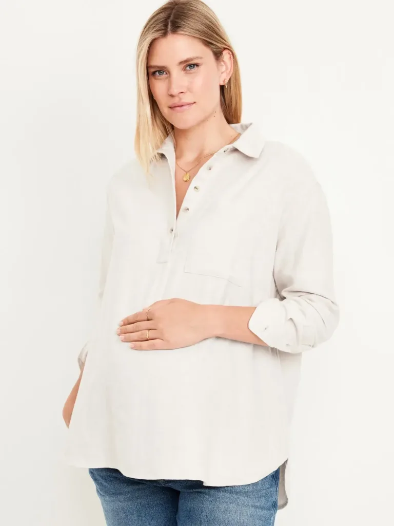 Maternity Flannel Popover Shirt Natural White