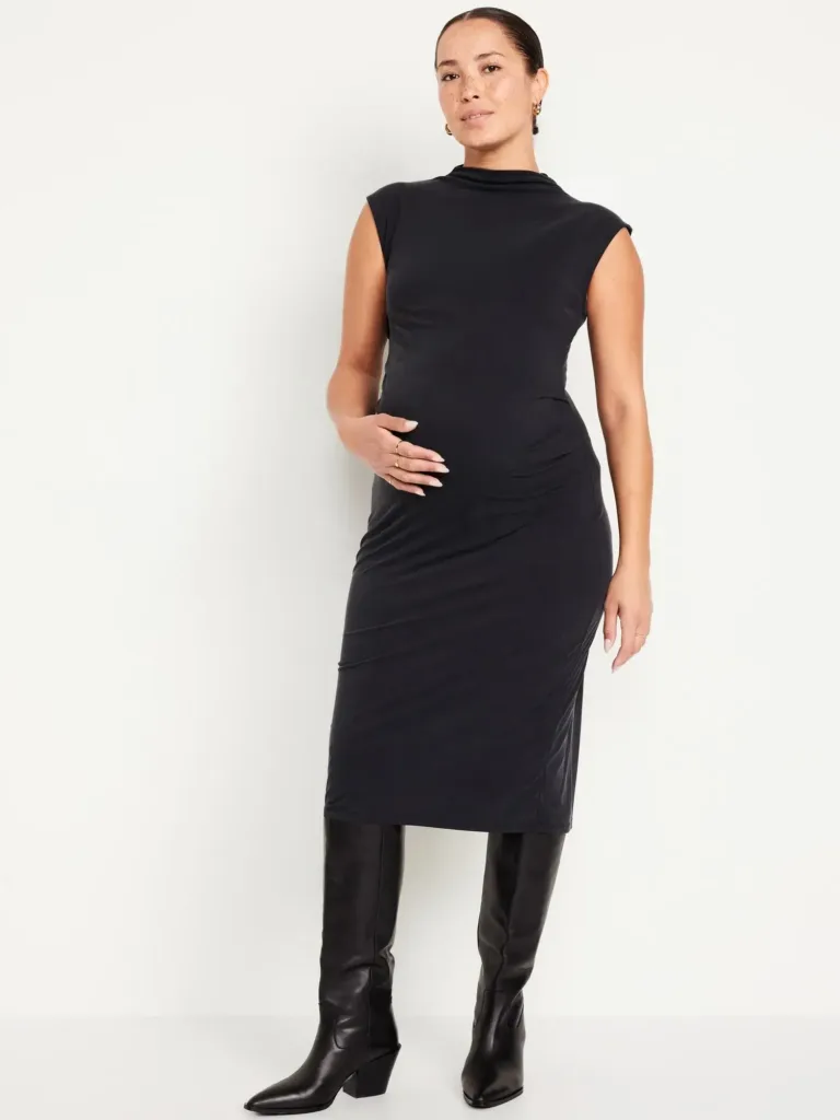 Maternity Mock Neck Midi Dress Black Jack