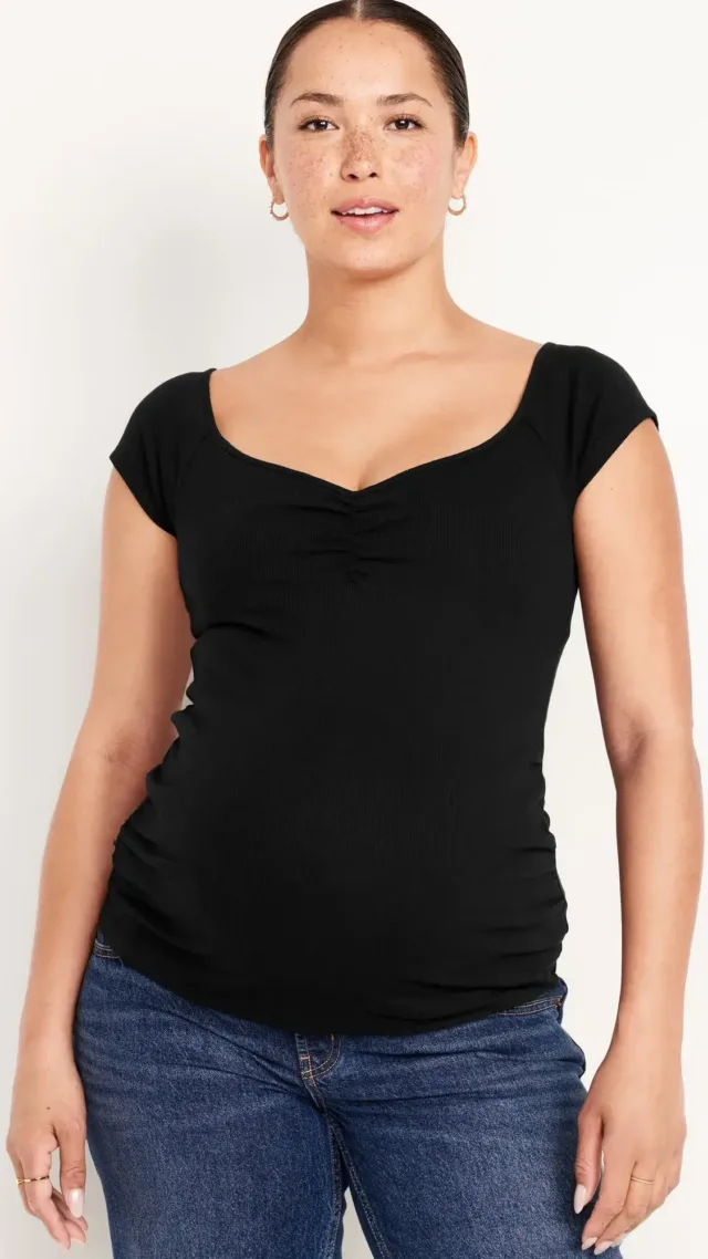 Maternity Short Sleeve Cinch-Front Top Black Jack