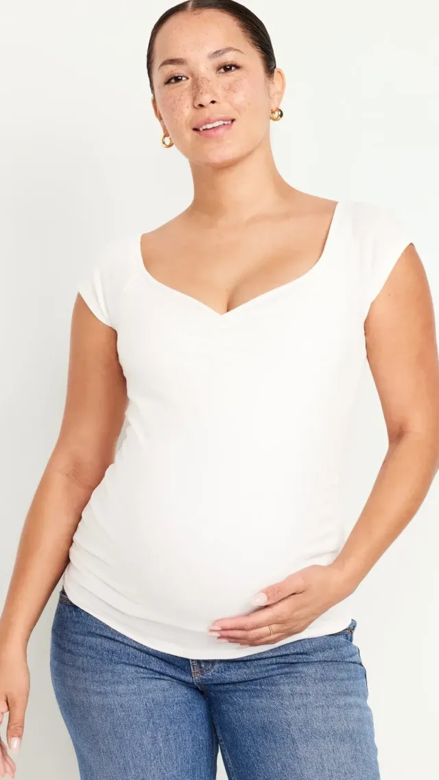 Maternity Short Sleeve Cinch-Front Top Sea Salt