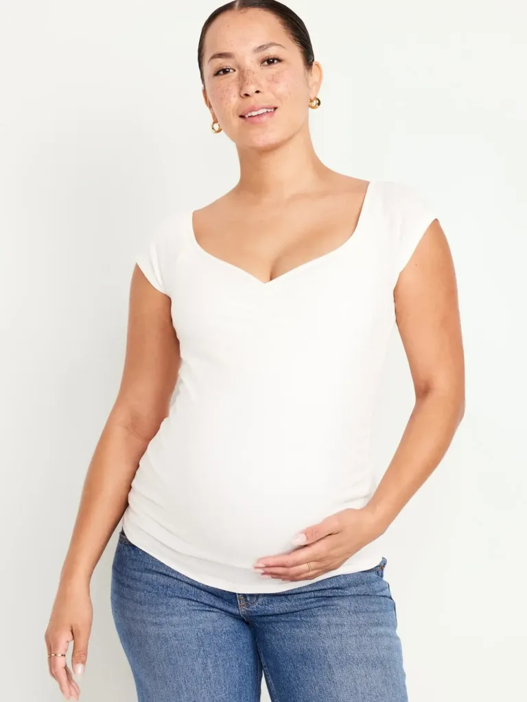 Maternity Short Sleeve Cinch-Front Top Sea Salt