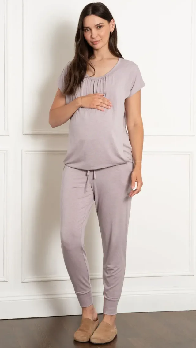 2-Piece Short Sleeve Maternity & Nursing Loungewear Lilac