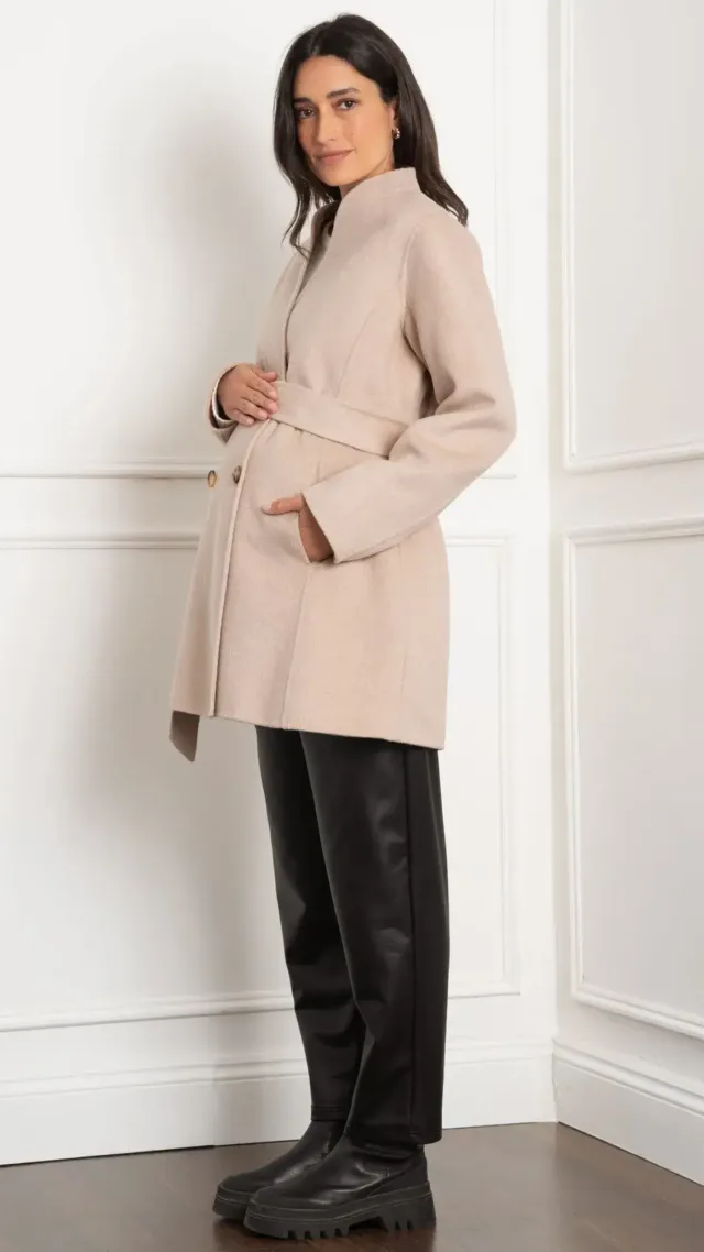 Chandler | Double-Breasted Wool Maternity Coat Oatmeal