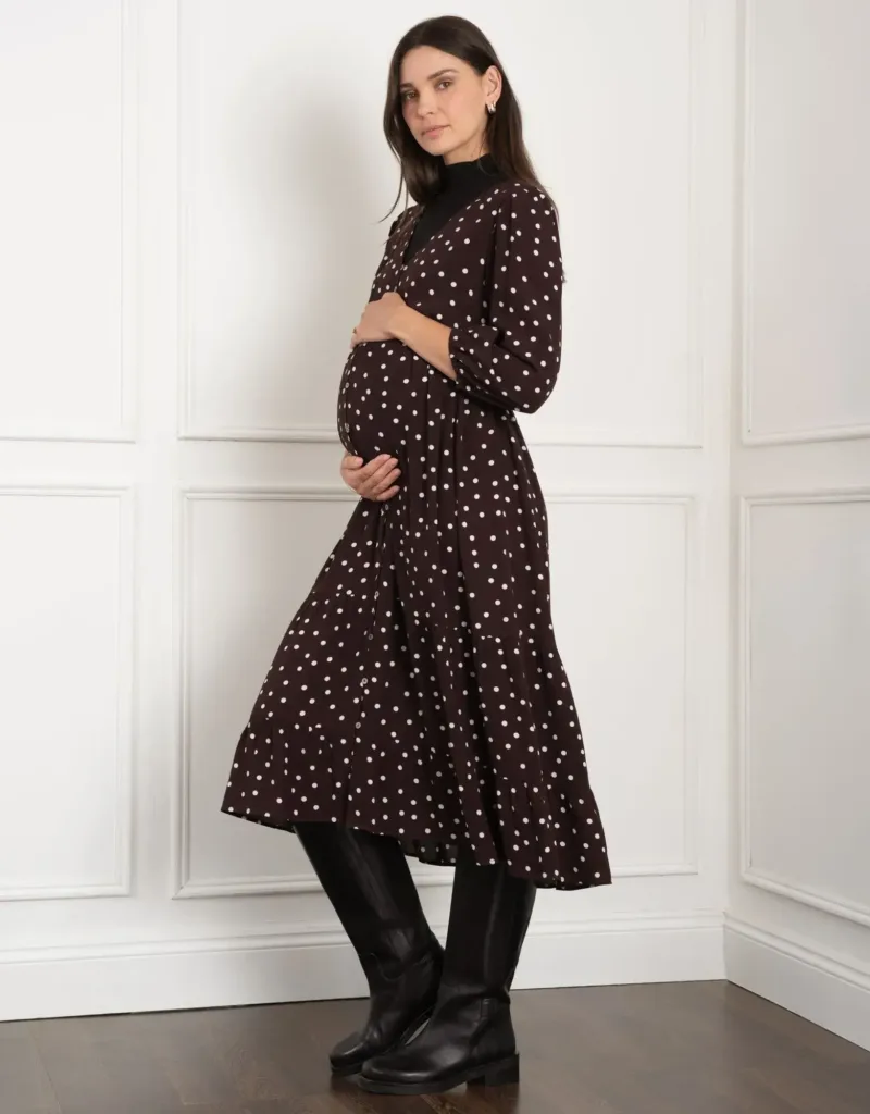 Maternity & Nursing Button-Through Dress Brown