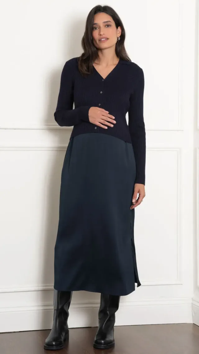 Maternity-To-Nursing Slip Dress With Cardigan Navy