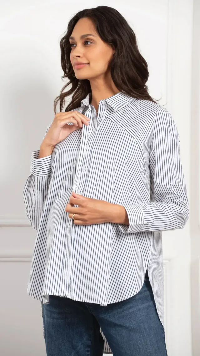 Pinstripe Maternity & Nursing Shirt Navy