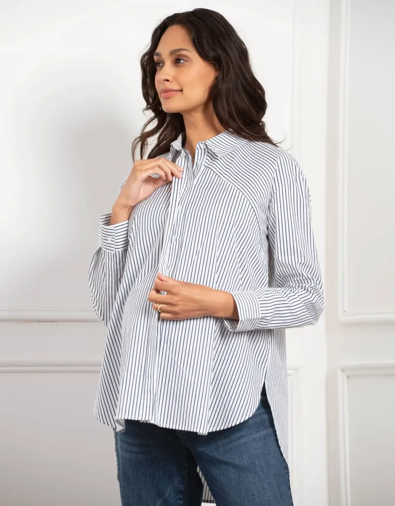 Pinstripe Maternity & Nursing Shirt Navy