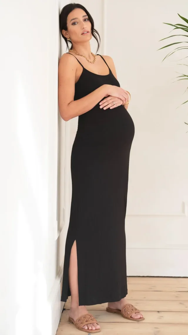 Ribbed Jersey Cami Maxi Maternity Dress Black