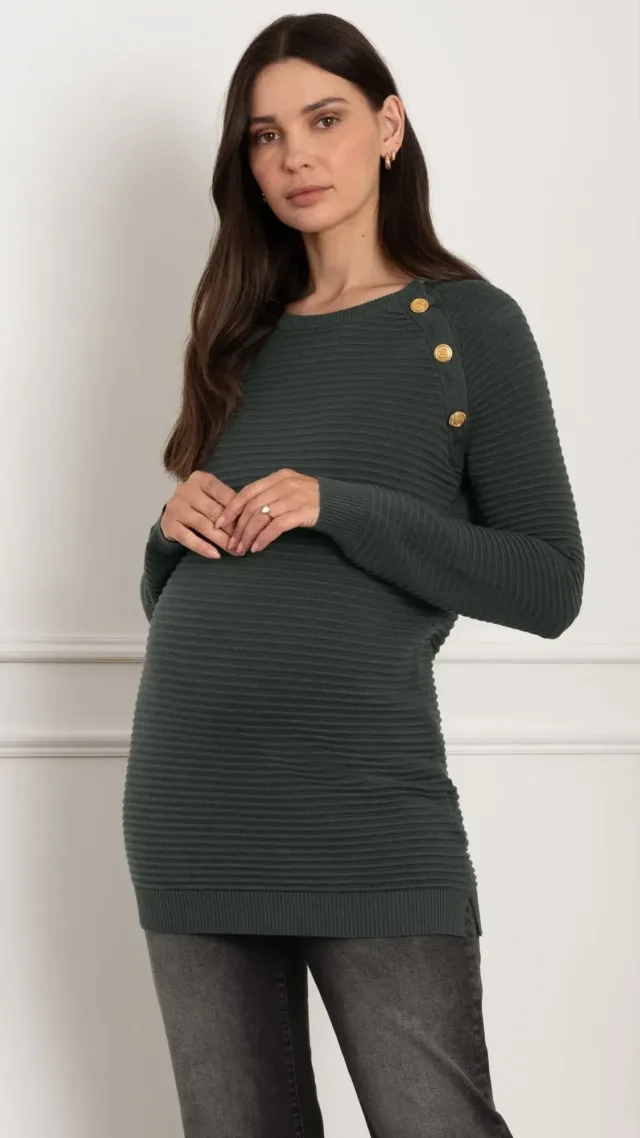 Ripple Stitch Maternity & Nursing Sweater Khaki