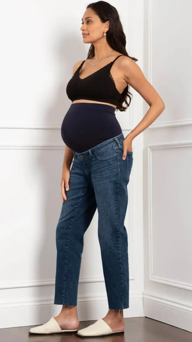 Ryder | Organic Tapered Frayed Hem Maternity Jeans Mid Blue