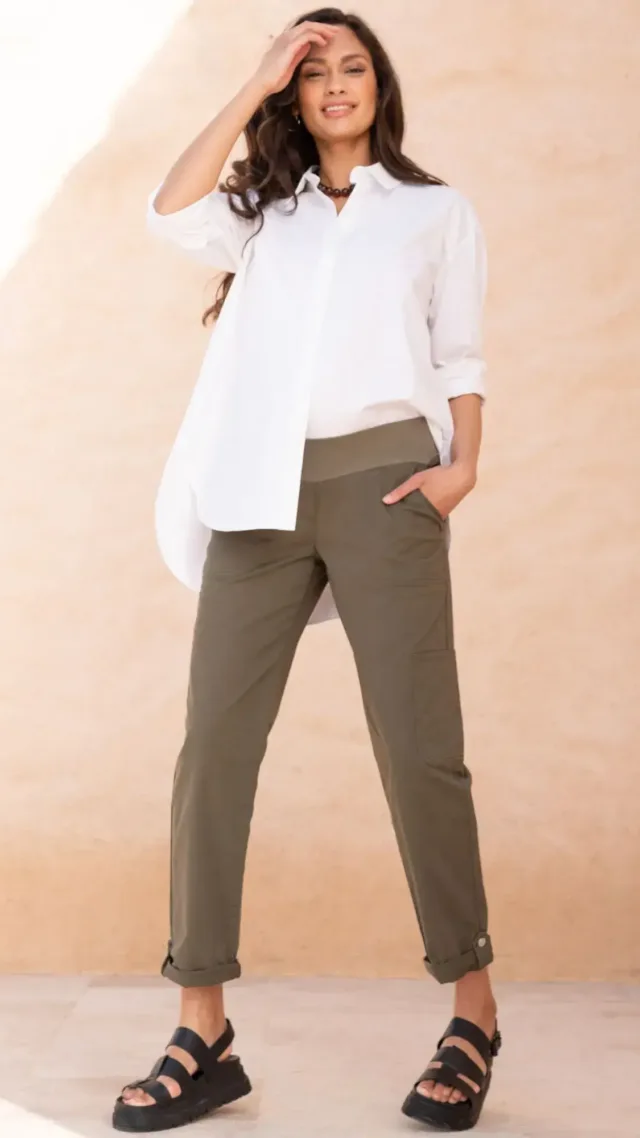 Under Bump Cargo-Style Maternity Trousers Khaki