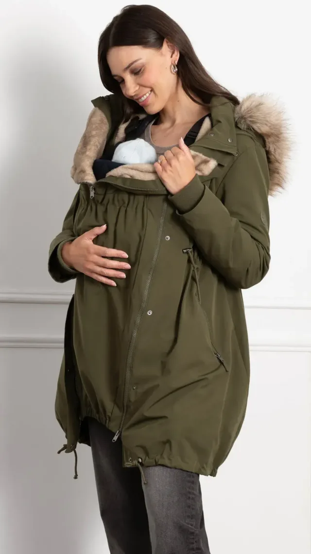 Valina | 3 In 1 Maternity, Nursing And Babywearing Premium Parka Khaki