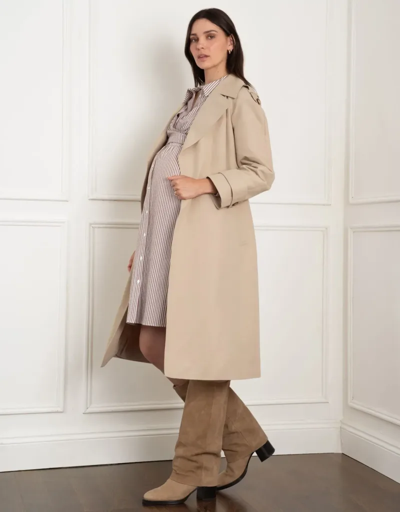 Zack | Belted Maternity Trench Coat Almond