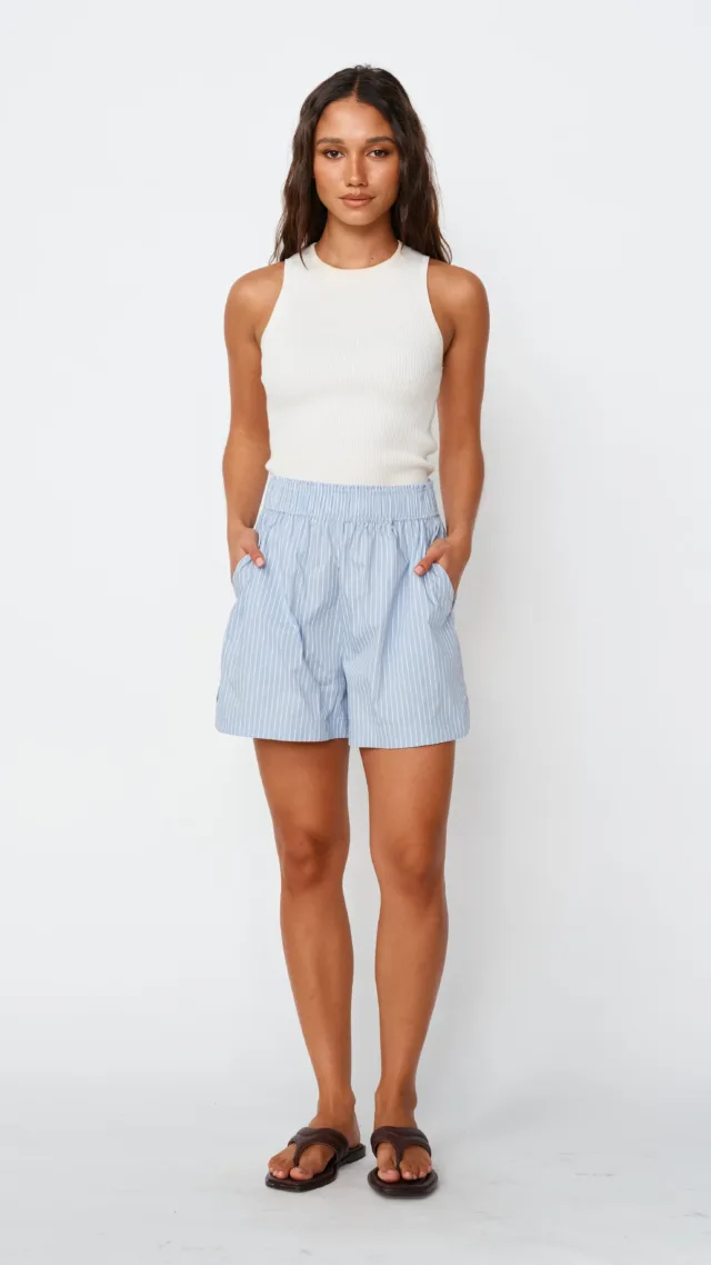 Mari Stripe Poplin Short - Blue / White