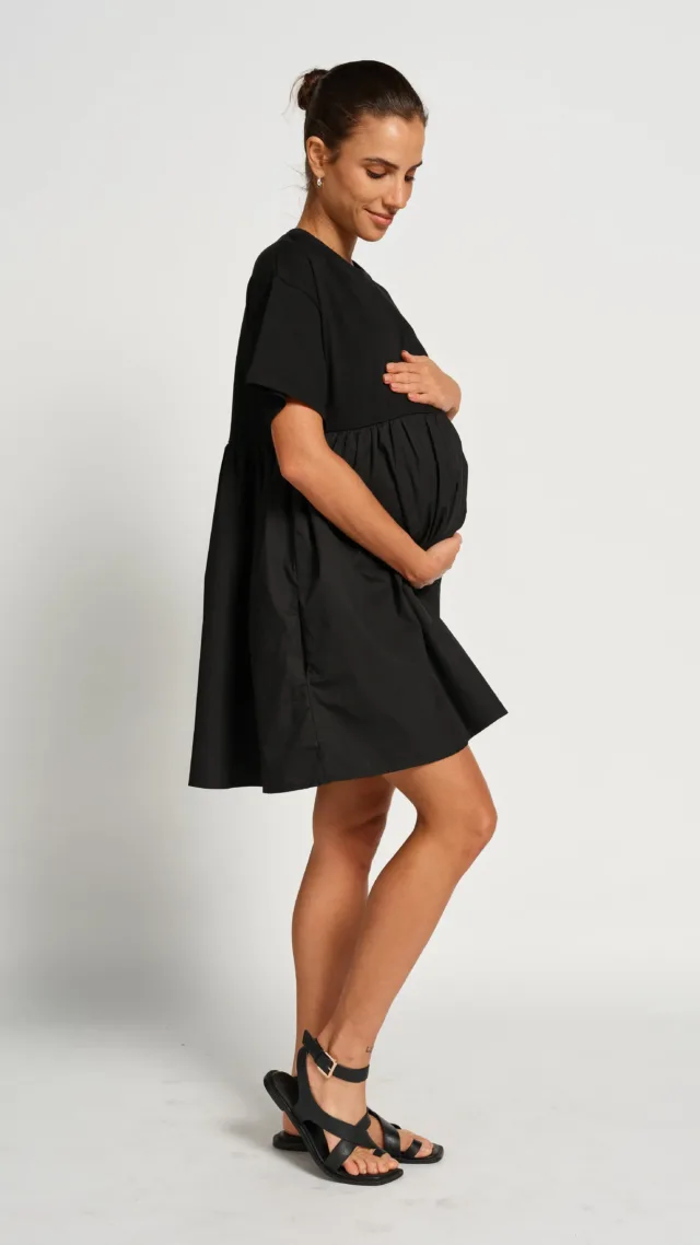 Nora Combination Panel Tee Dress - Black