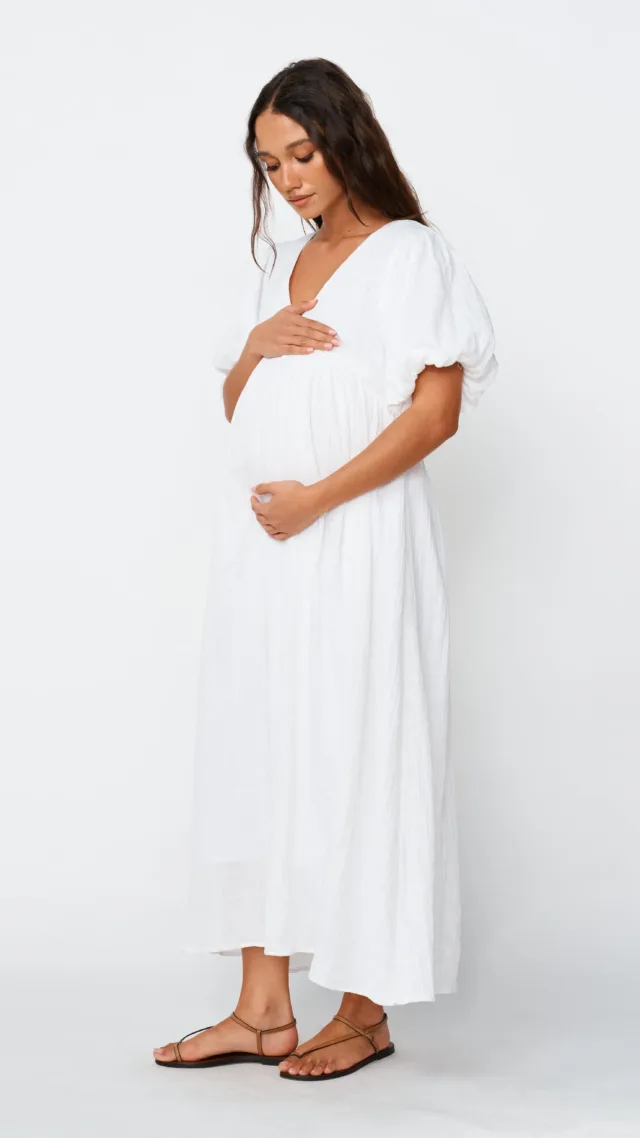 Positano Babydoll Midi Dress - White