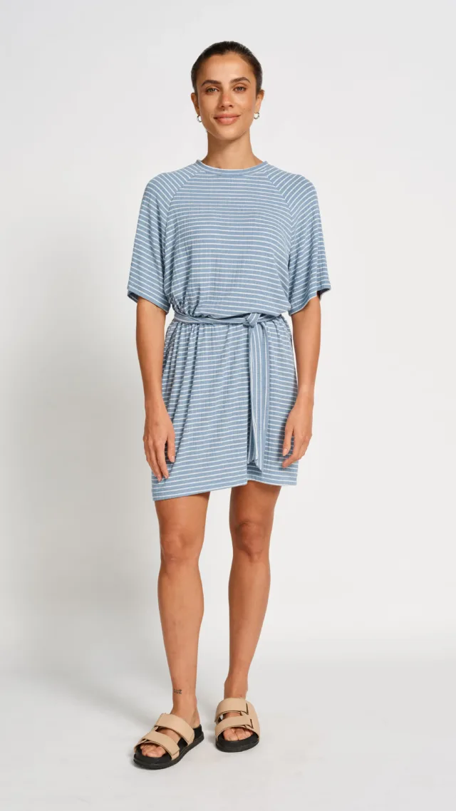 Rylee Stripe Box-Cut Tee Dress - Blue / White