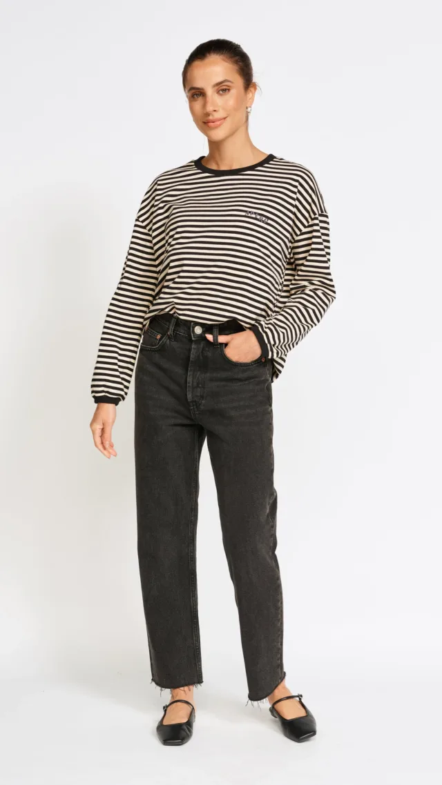 Catalina Long Sleeve Panel Tee - Black / Cream Stripe