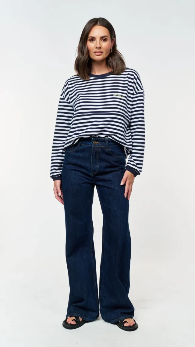 Catalina Long Sleeve Panel Tee - Navy / White Stripe