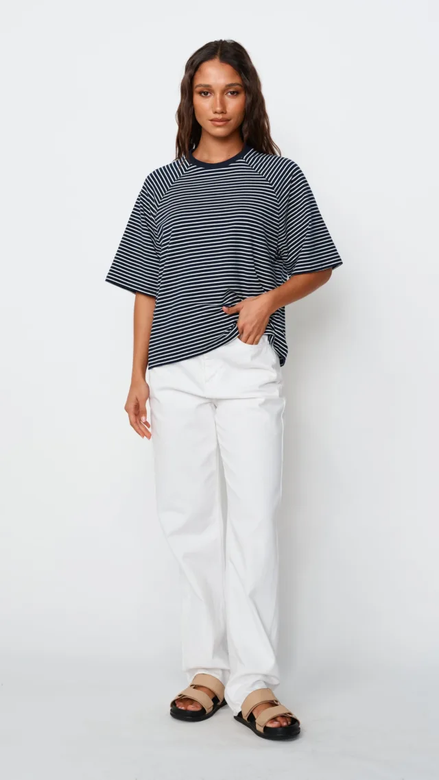 Classique Stripe Box-Cut Tee - Navy / White