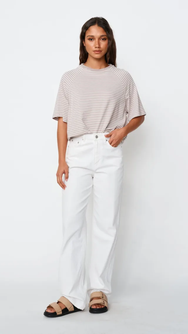 Classique Stripe Box-Cut Tee - Stone / White