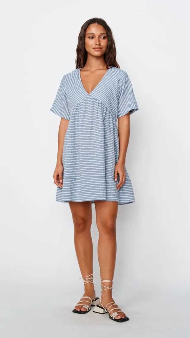 Dune Stripe Mini Dress - Blue / White