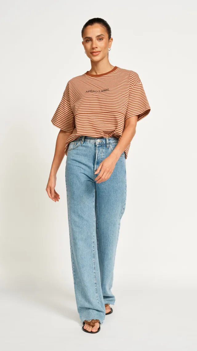 Era Drop-Shoulder Cropped Tee - Brown / Tan Stripe