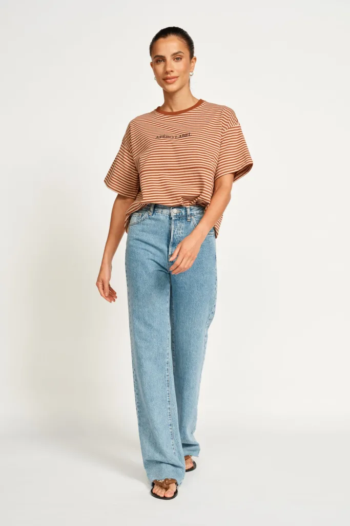 Era Drop-Shoulder Cropped Tee - Brown / Tan Stripe