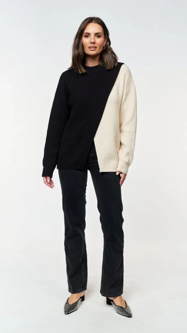 Gia Wrap Knit Jumper - Black / Cream