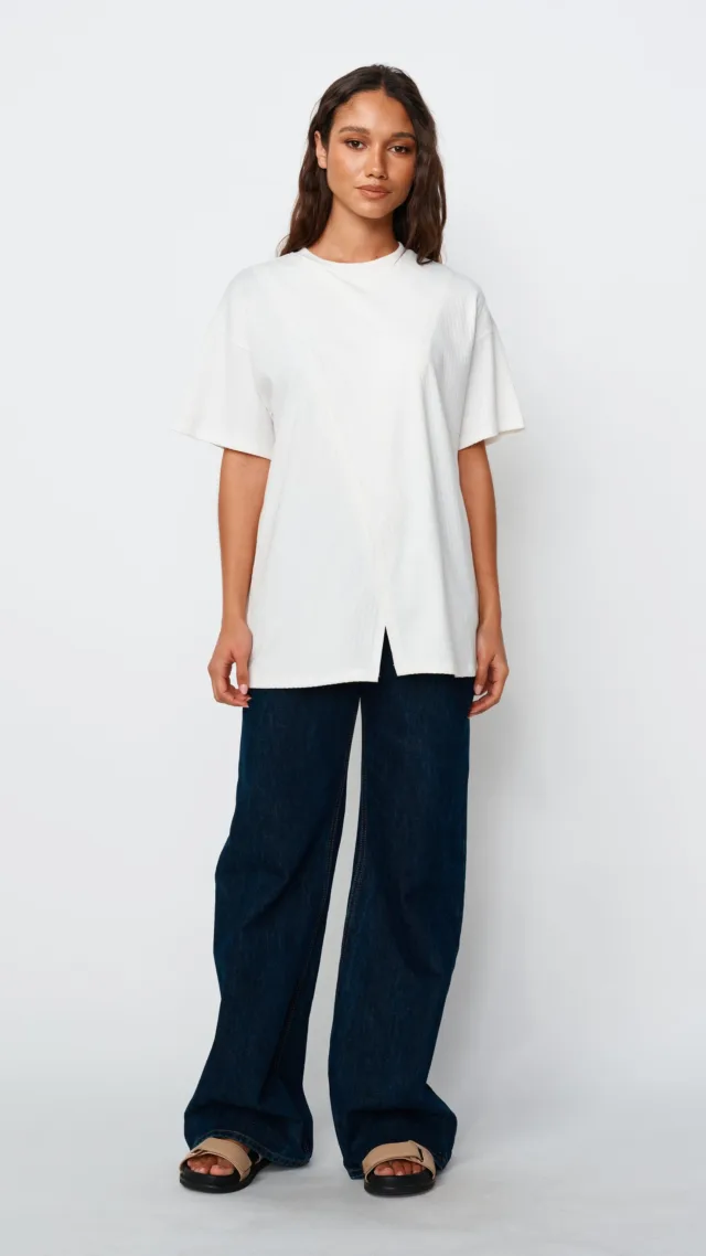 Ivy Ribbed Longline Wrap Tee - White