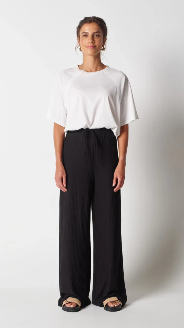 Ivy Ribbed Wide Leg Pants - Black