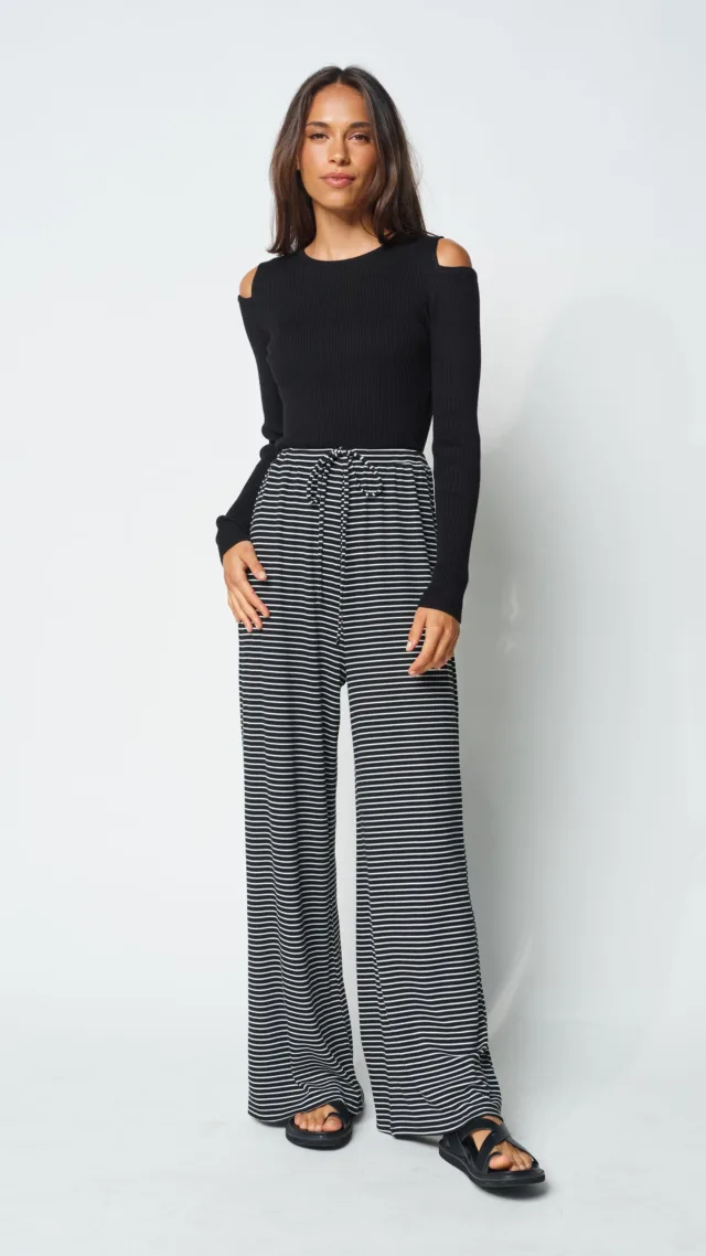 Ivy Stripe Wide Leg Pants - Black / White