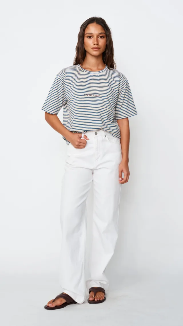 Label Stripe Panel Tee - Cobalt / Cream / Mulberry